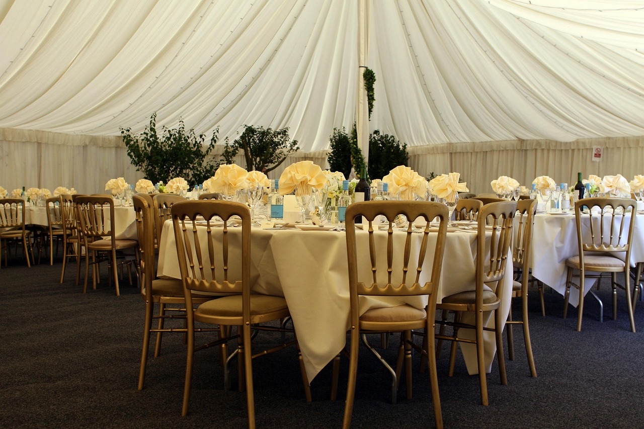 Tent set up for a reception